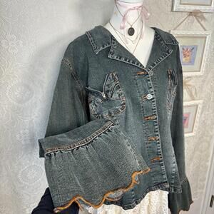 vintage y2k ruffle denim jean jacket